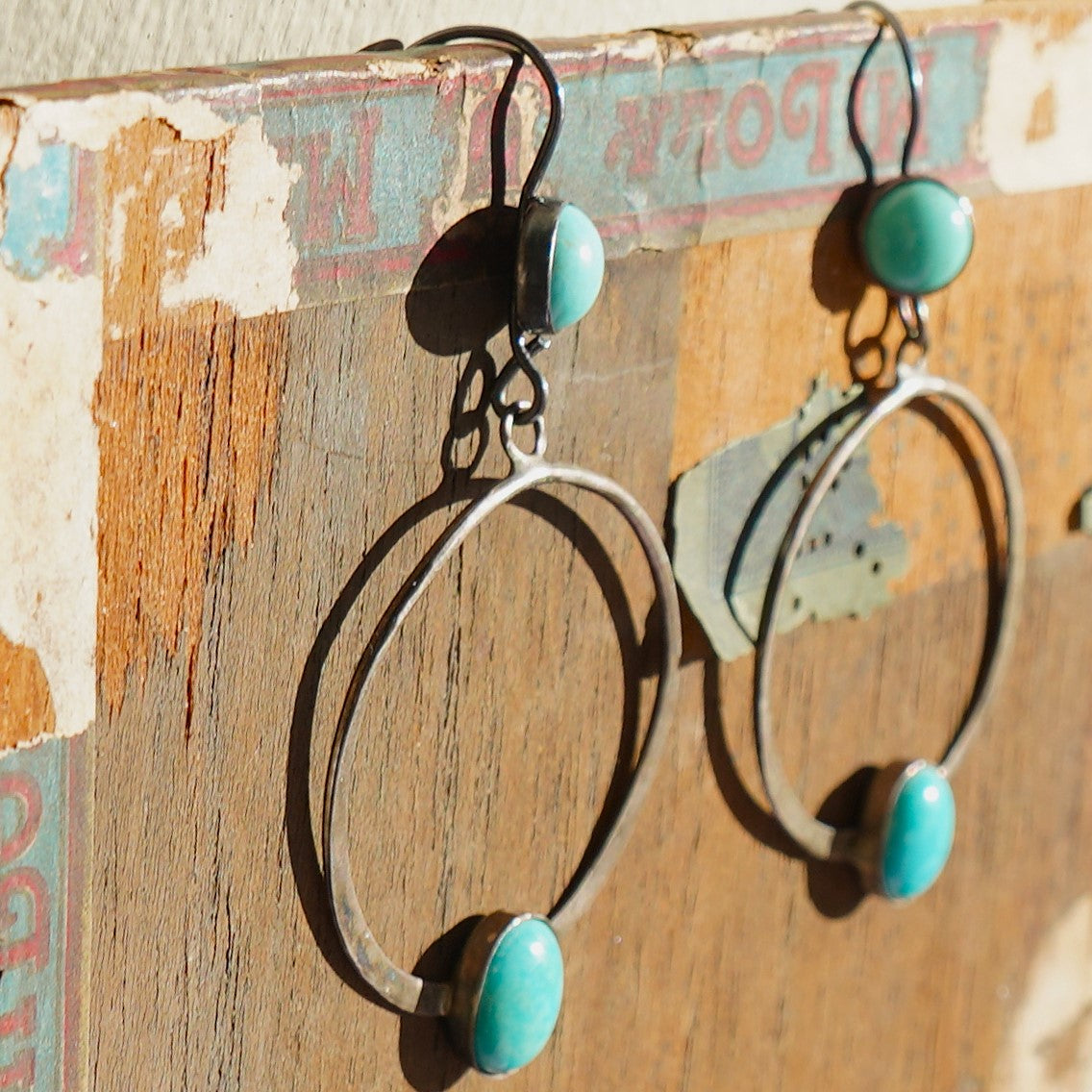 Vintage Navajo Sleeping Beauty Turquoise Hoop Earrings