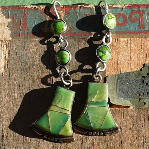 Signed Navajo Channel Inlay Turquoise Earrings