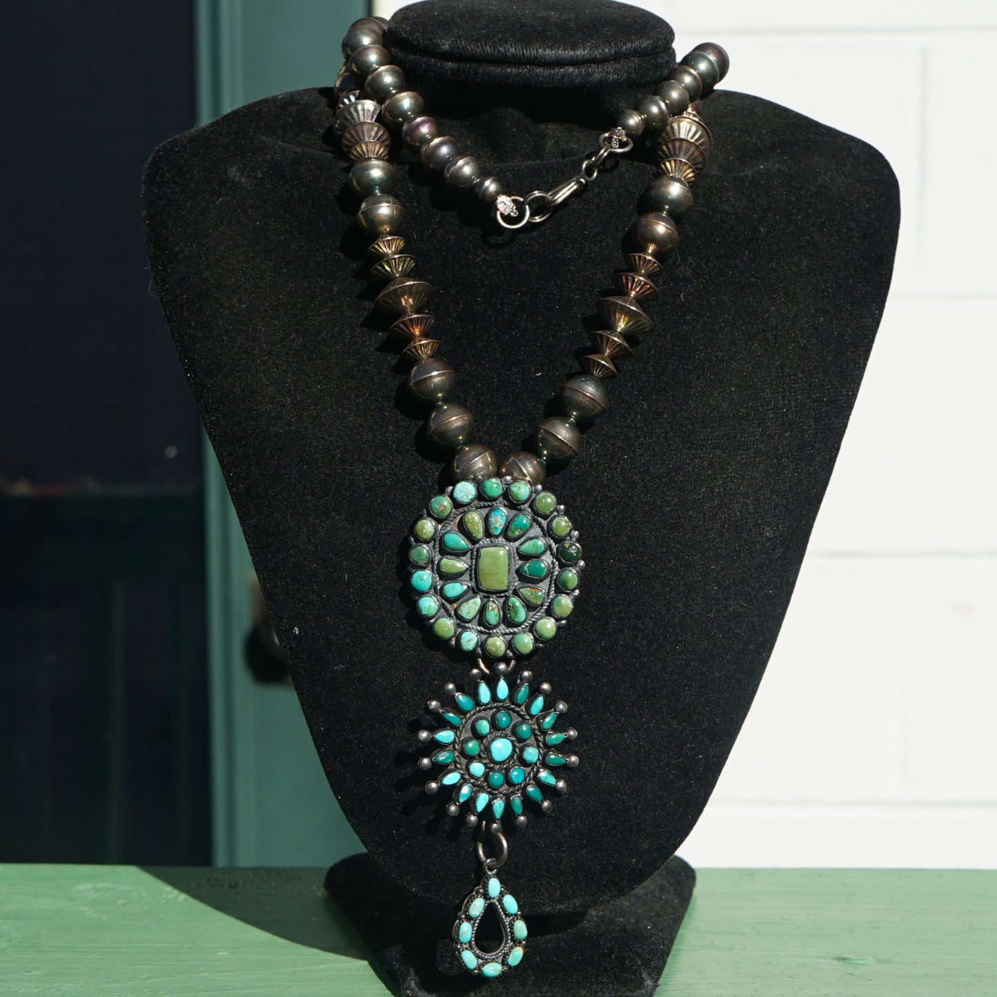 Turquoise Modified Cluster Brooch Pendant Necklace