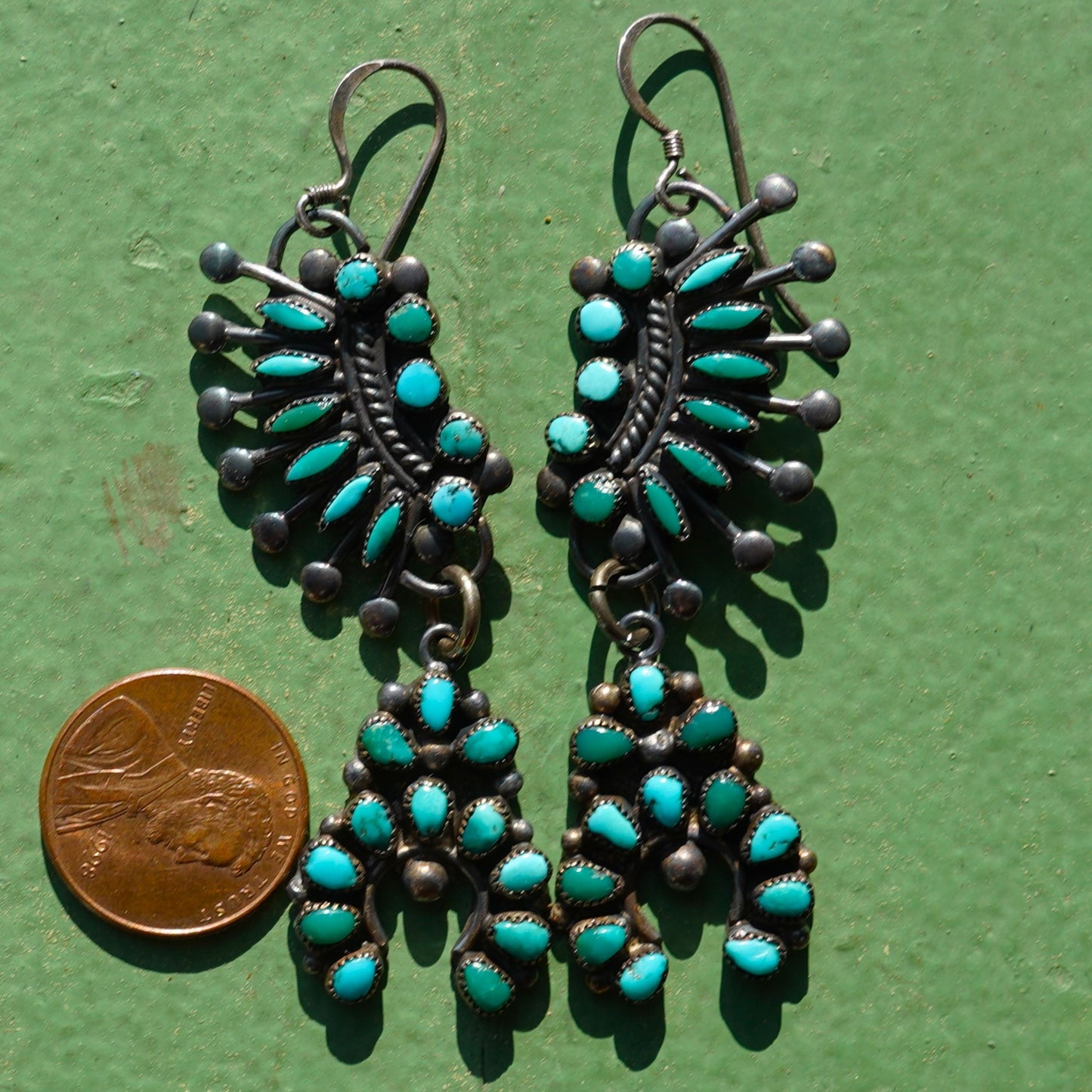 Vintage Turquoise Squash Blossom Earrings