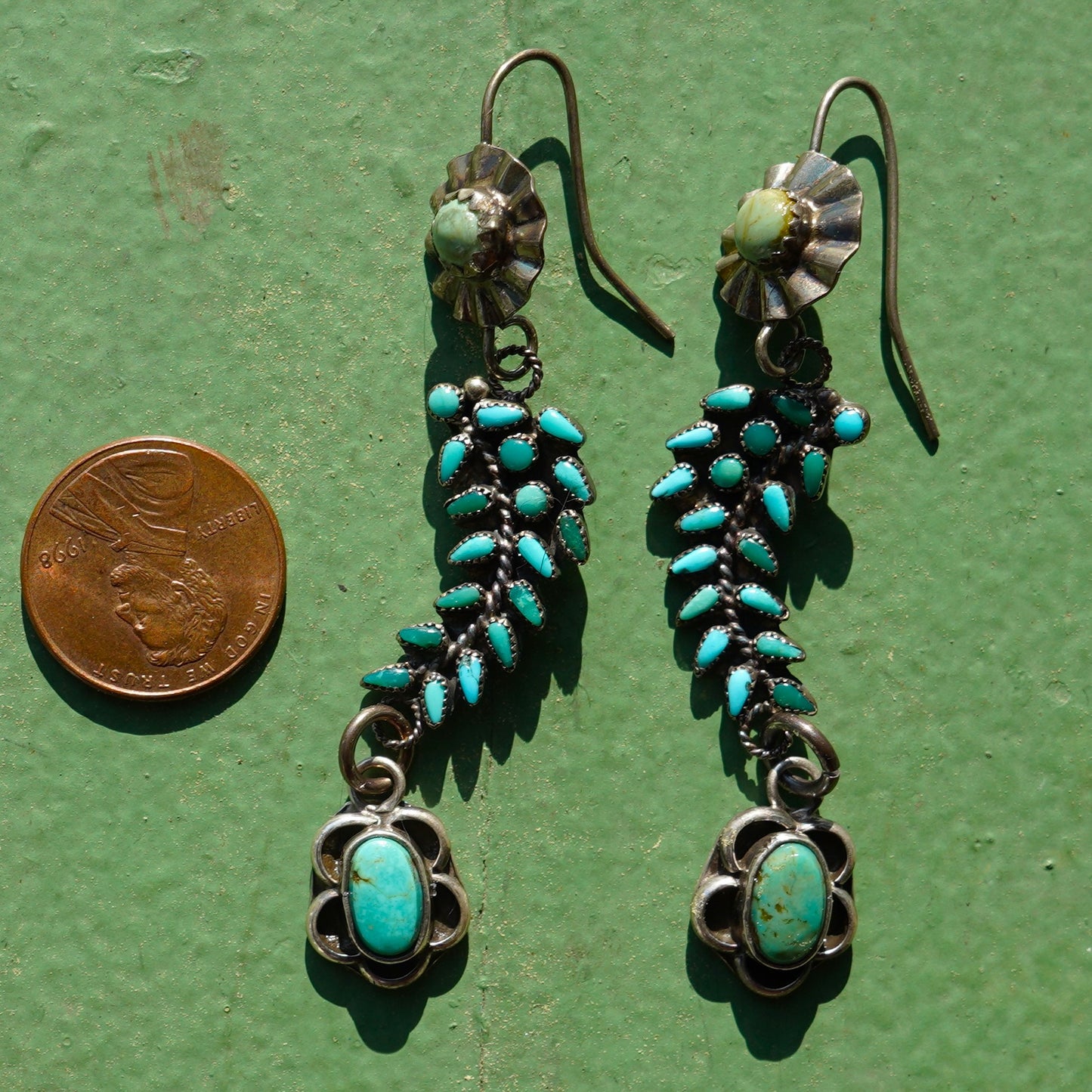Vintage Turquoise Zuni Leaf Earrings