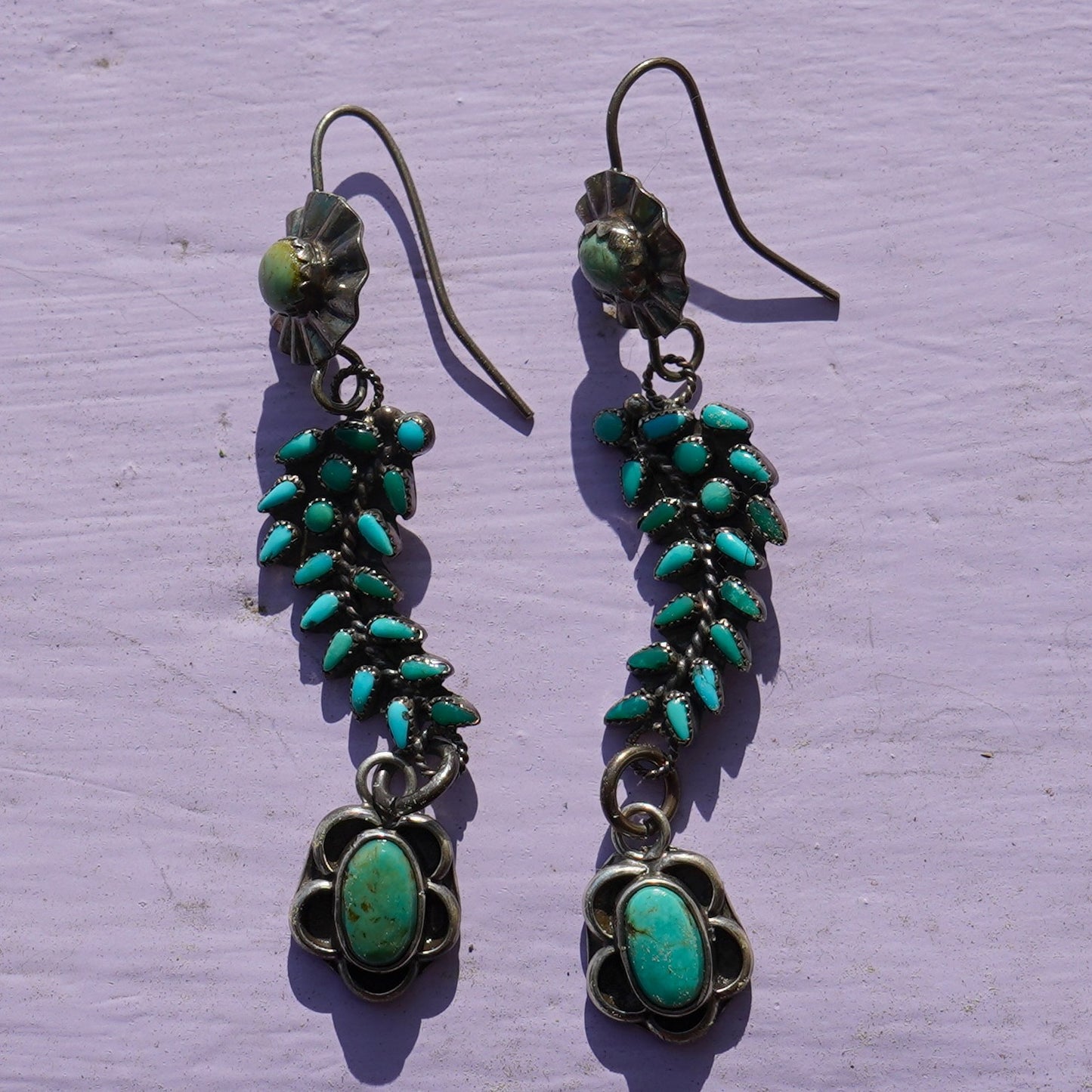Vintage Turquoise Zuni Leaf Earrings
