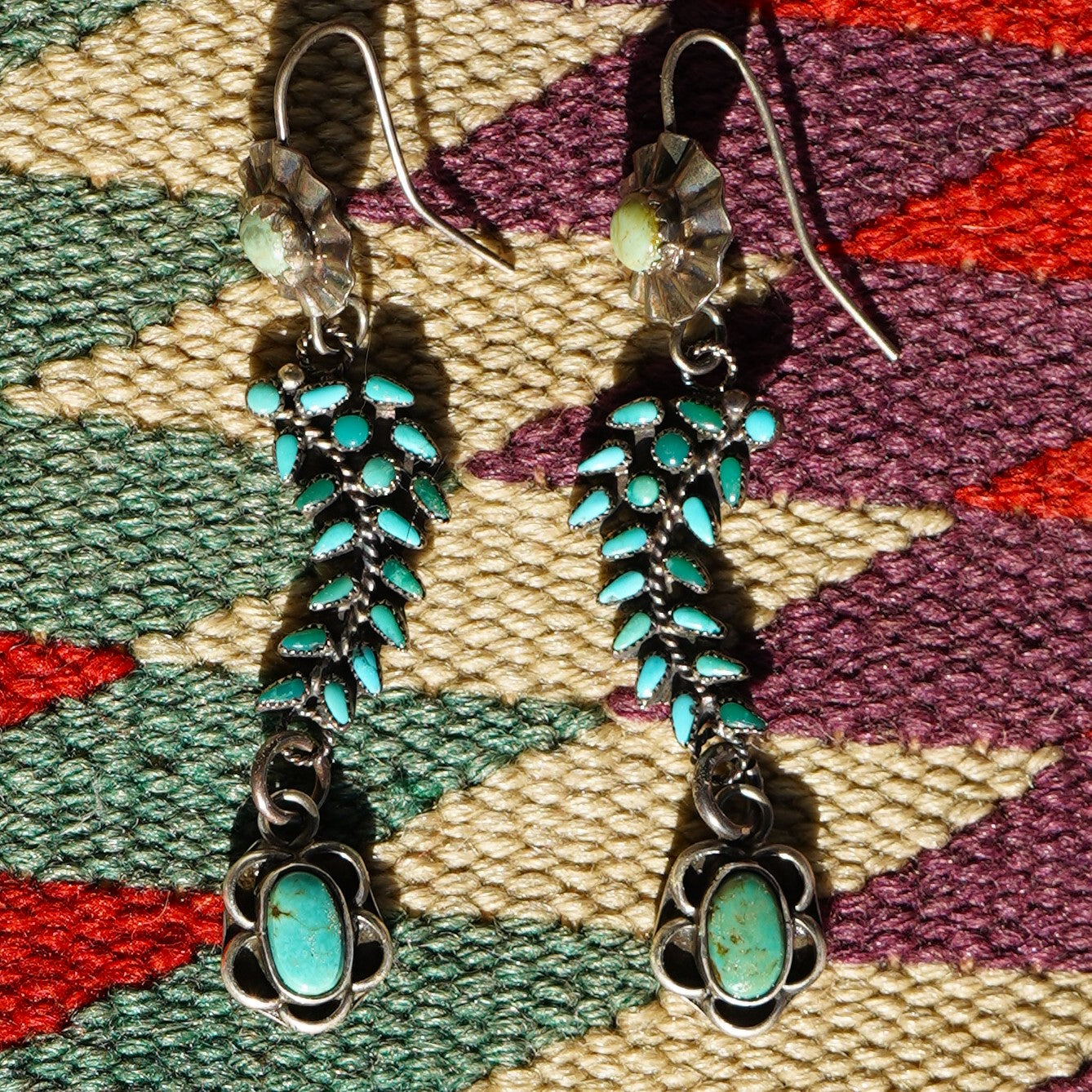 Vintage Turquoise Zuni Leaf Earrings