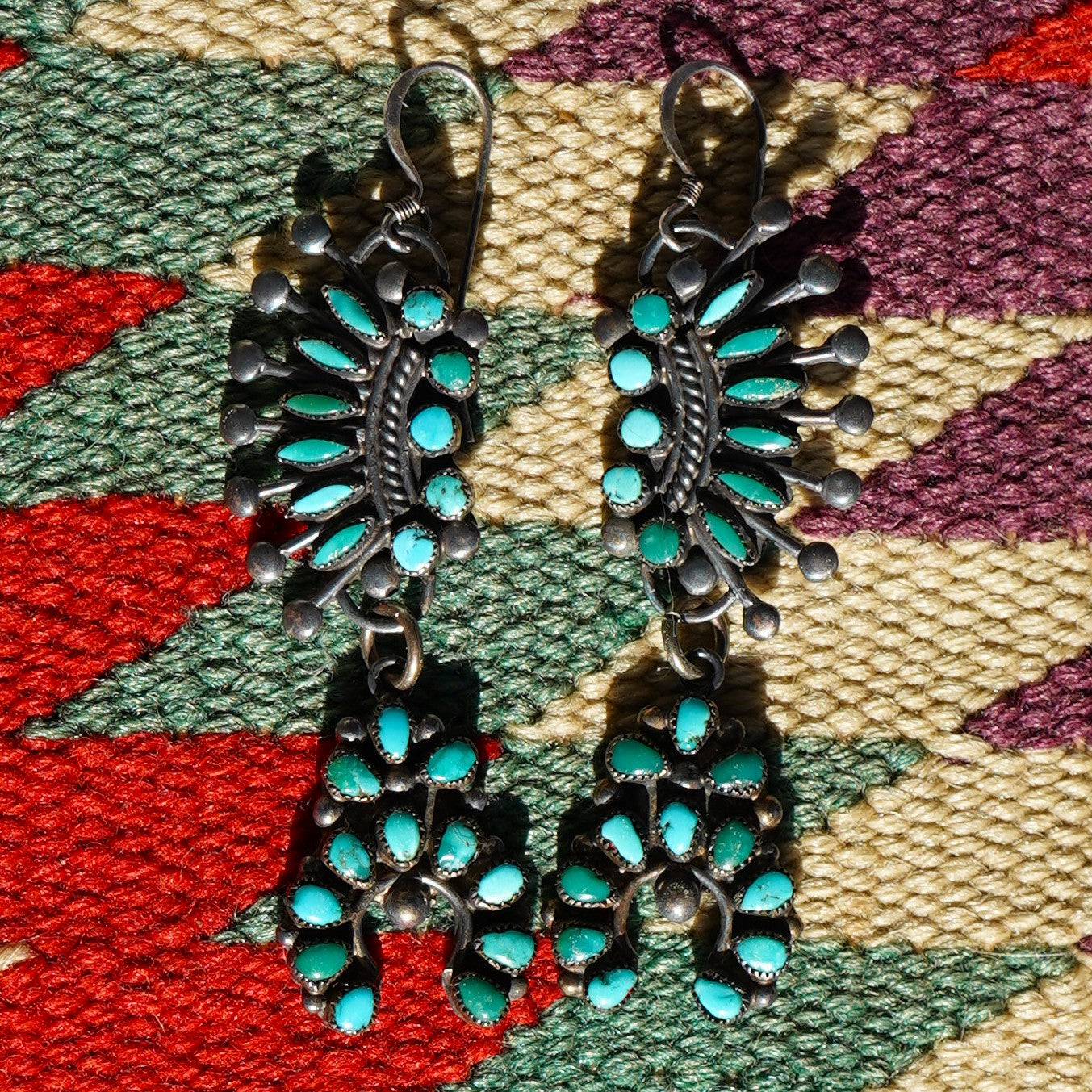 Vintage Turquoise Squash Blossom Earrings