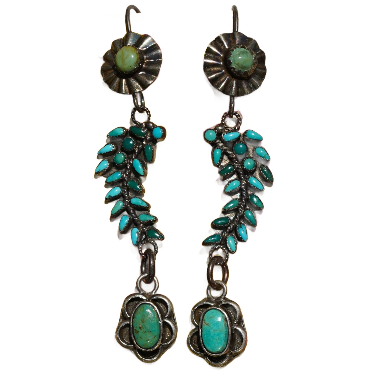 Vintage Turquoise Zuni Leaf Earrings