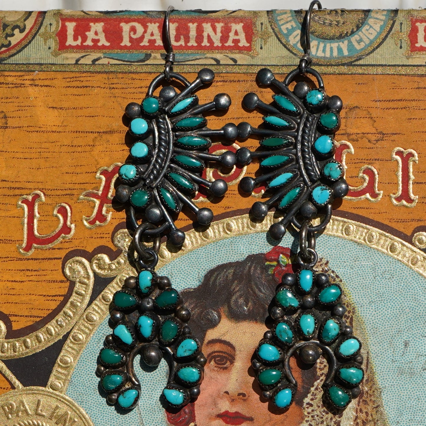 Vintage Turquoise Squash Blossom Earrings