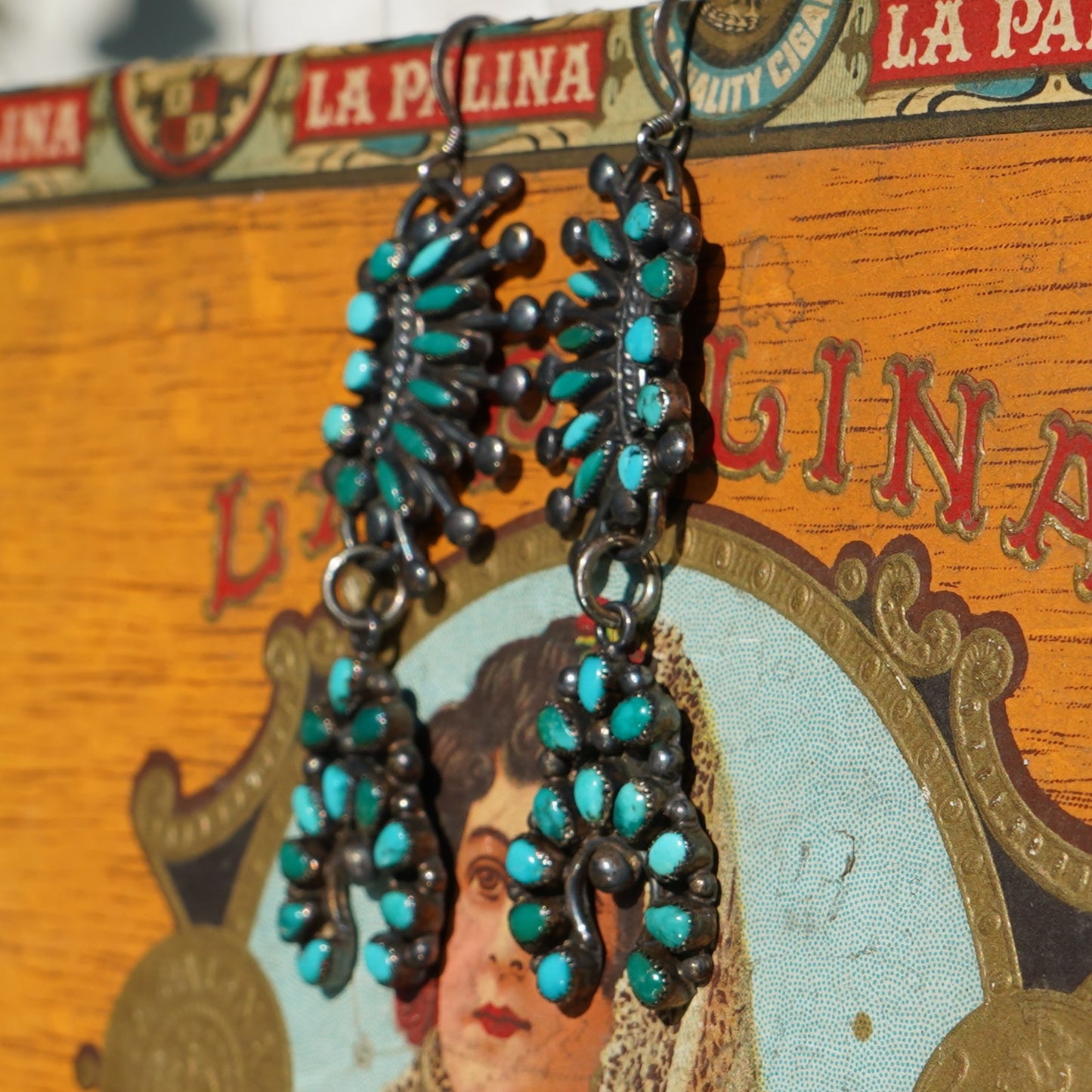 Vintage Turquoise Squash Blossom Earrings