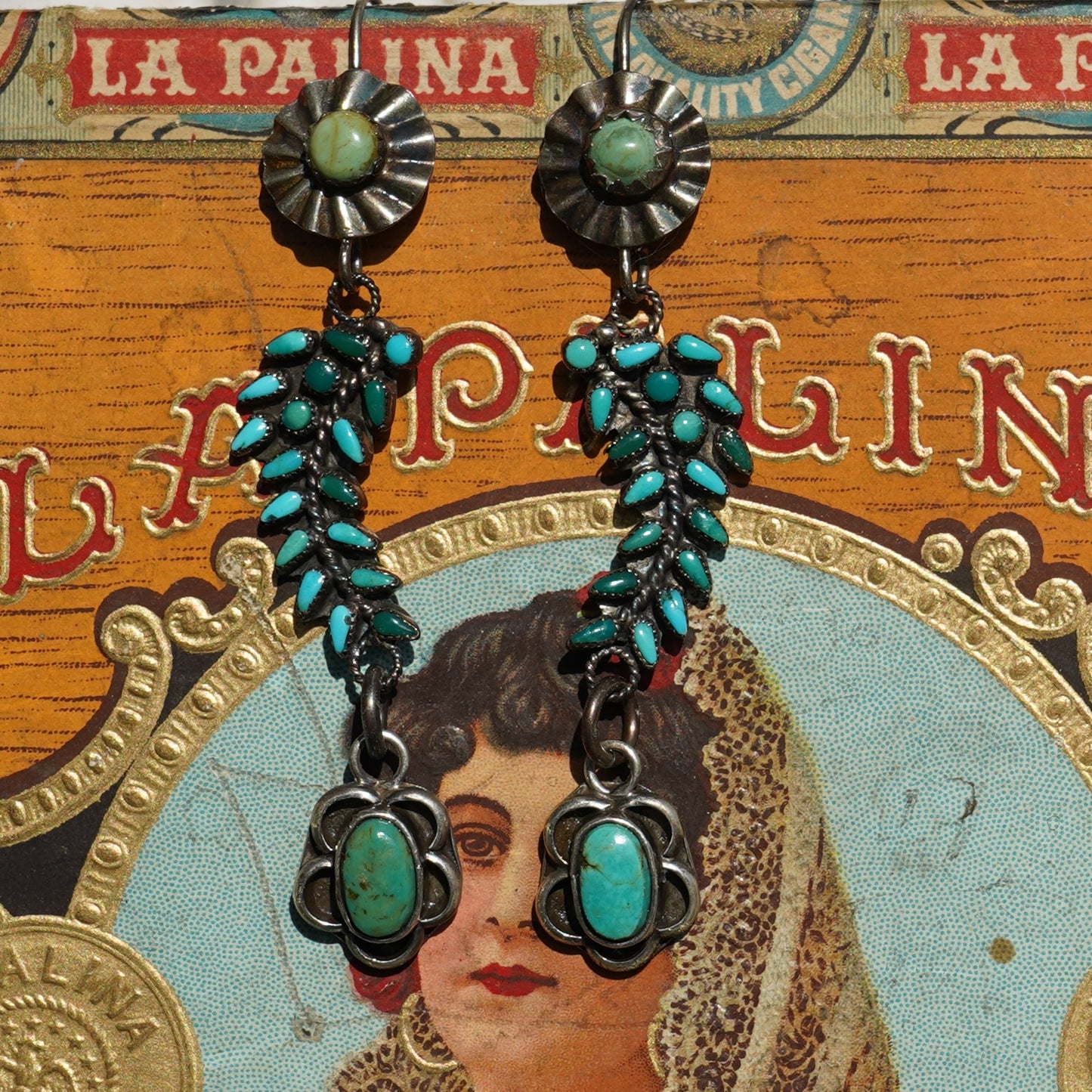Vintage Turquoise Zuni Leaf Earrings