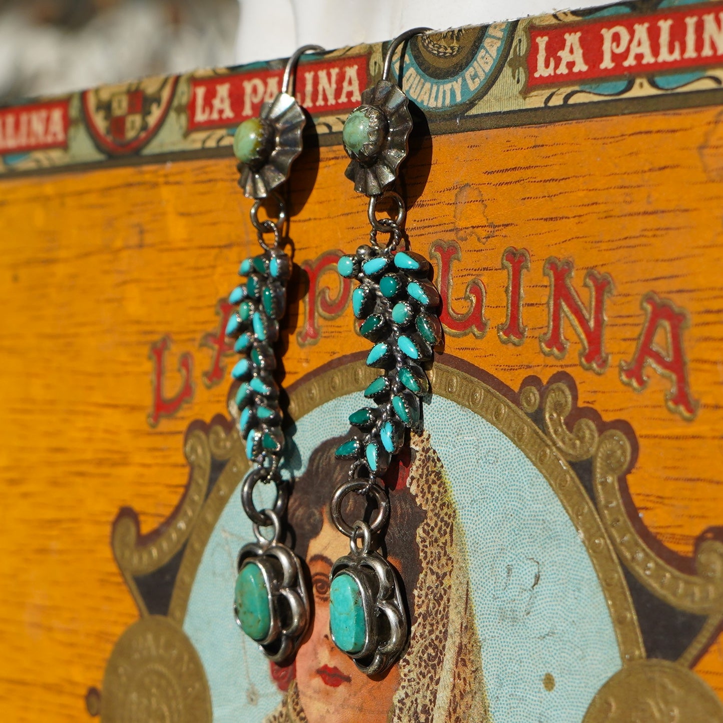 Vintage Turquoise Zuni Leaf Earrings