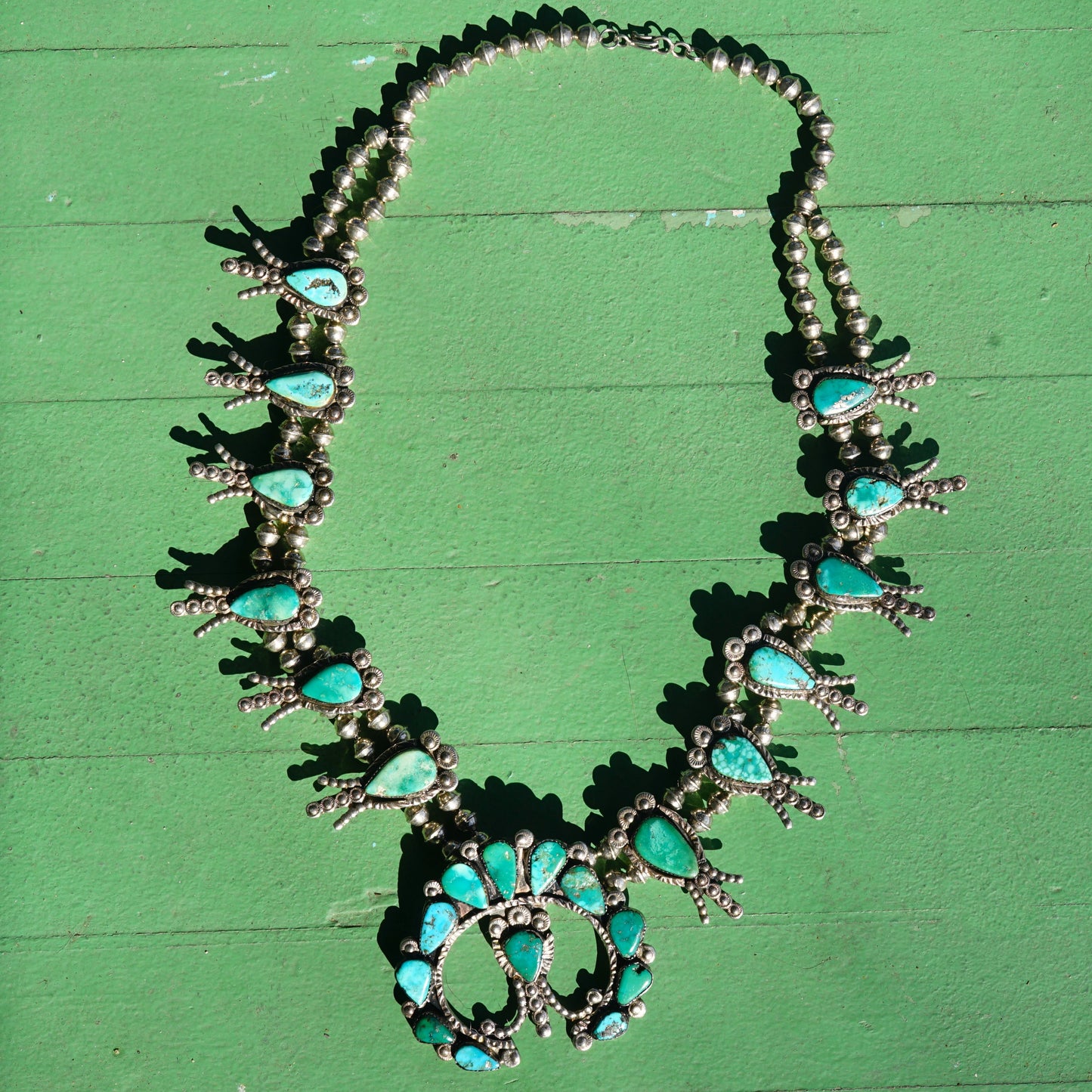 Vintage Zuni Turquoise Squash Blossom Necklace