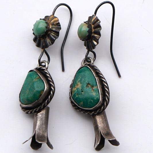 Vintage Green Turquoise Squash Blossom Earrings