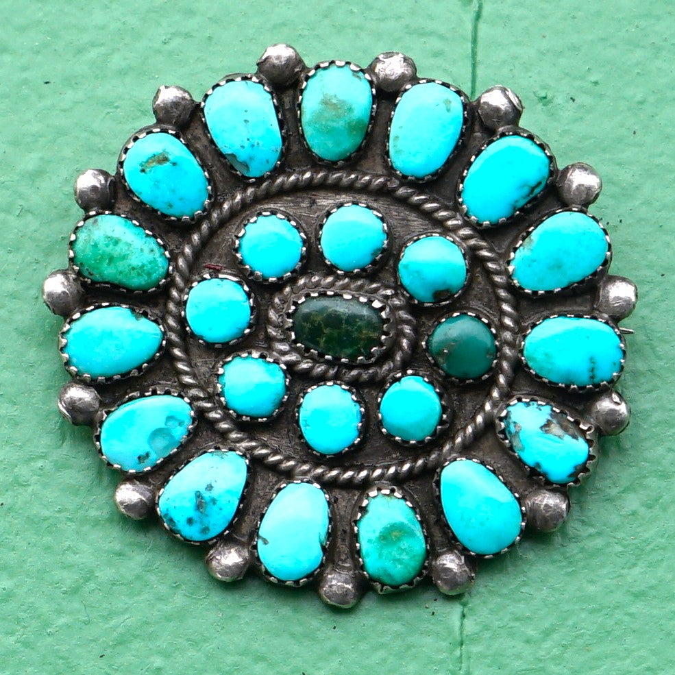 Vintage Navajo Turquoise Cluster Brooch