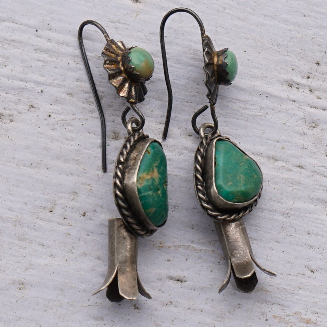 Vintage Green Turquoise Squash Blossom Earrings