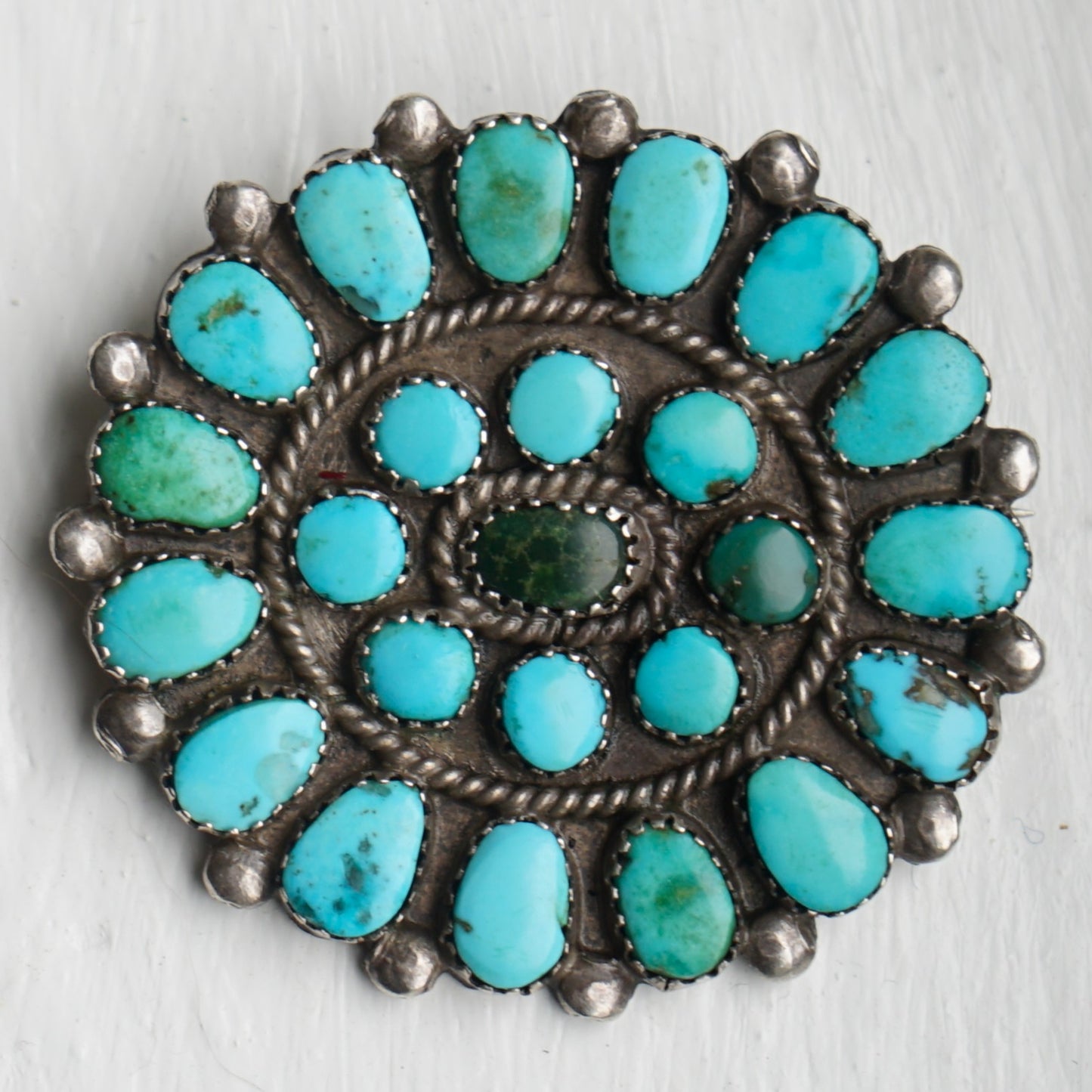 Vintage Navajo Turquoise Cluster Brooch