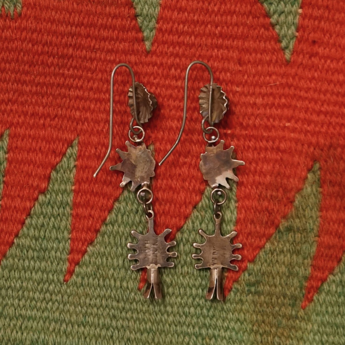 Vintage Zuni Coral Squash Blossom Earrings