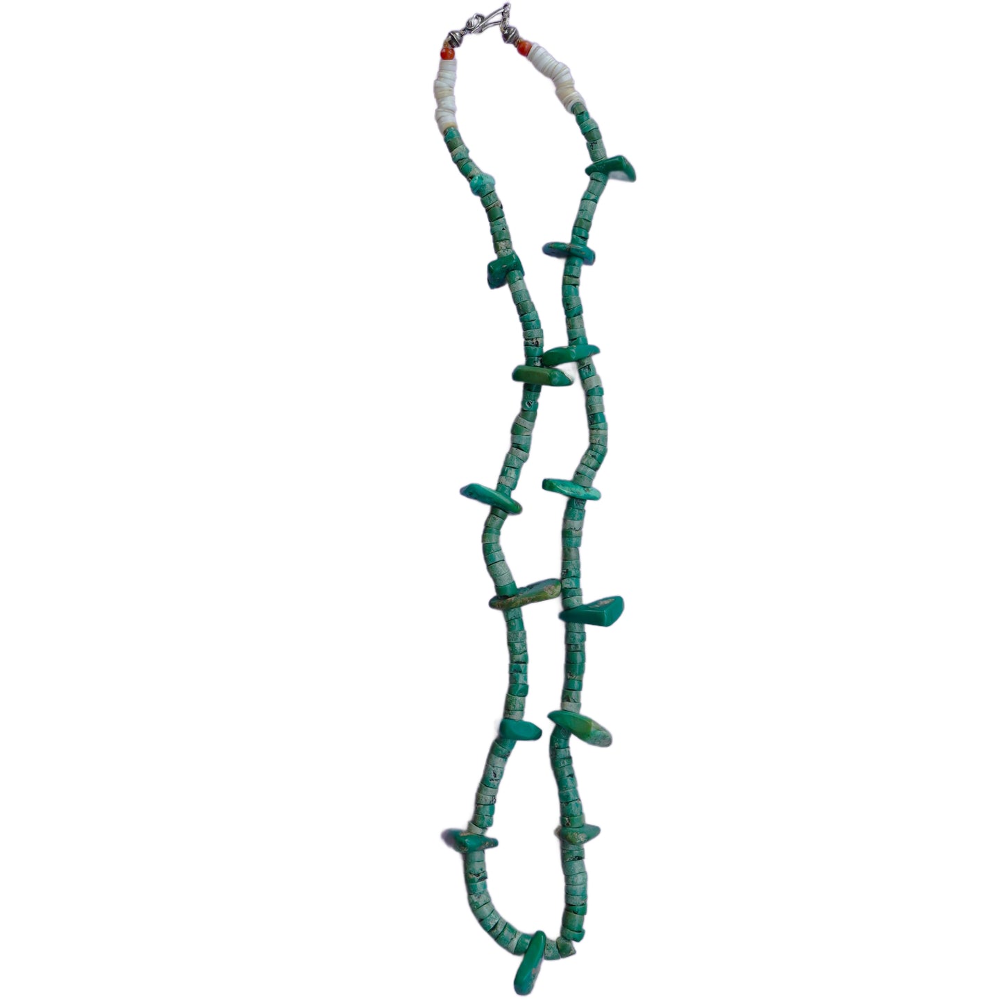 Old  Green Turquoise Heishi And Tab Necklace