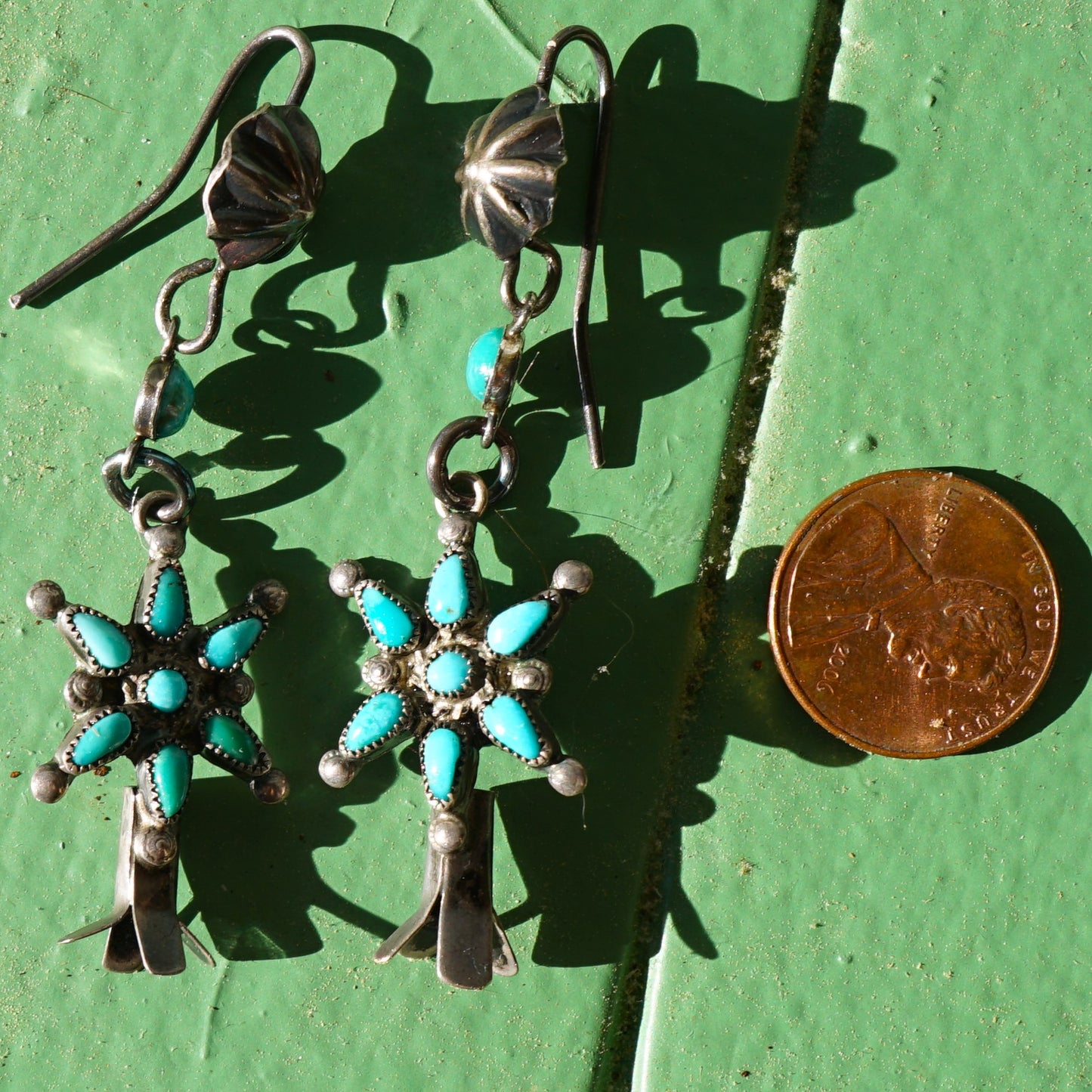 Vintage Turquoise Squash Blossom Earrings