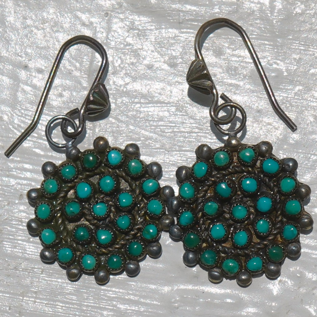 Vintage Turquoise Zuni Cluster Earrings