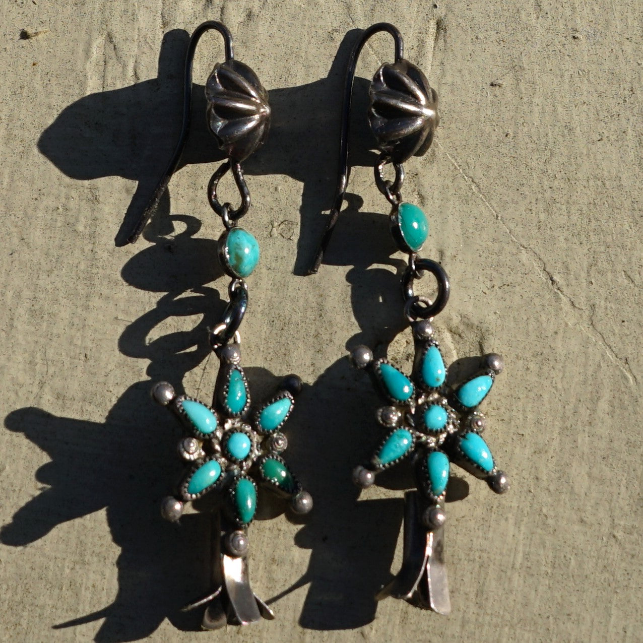 Vintage Turquoise Squash Blossom Earrings