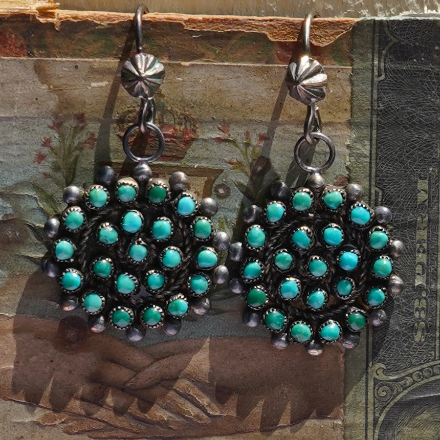 Vintage Turquoise Zuni Cluster Earrings