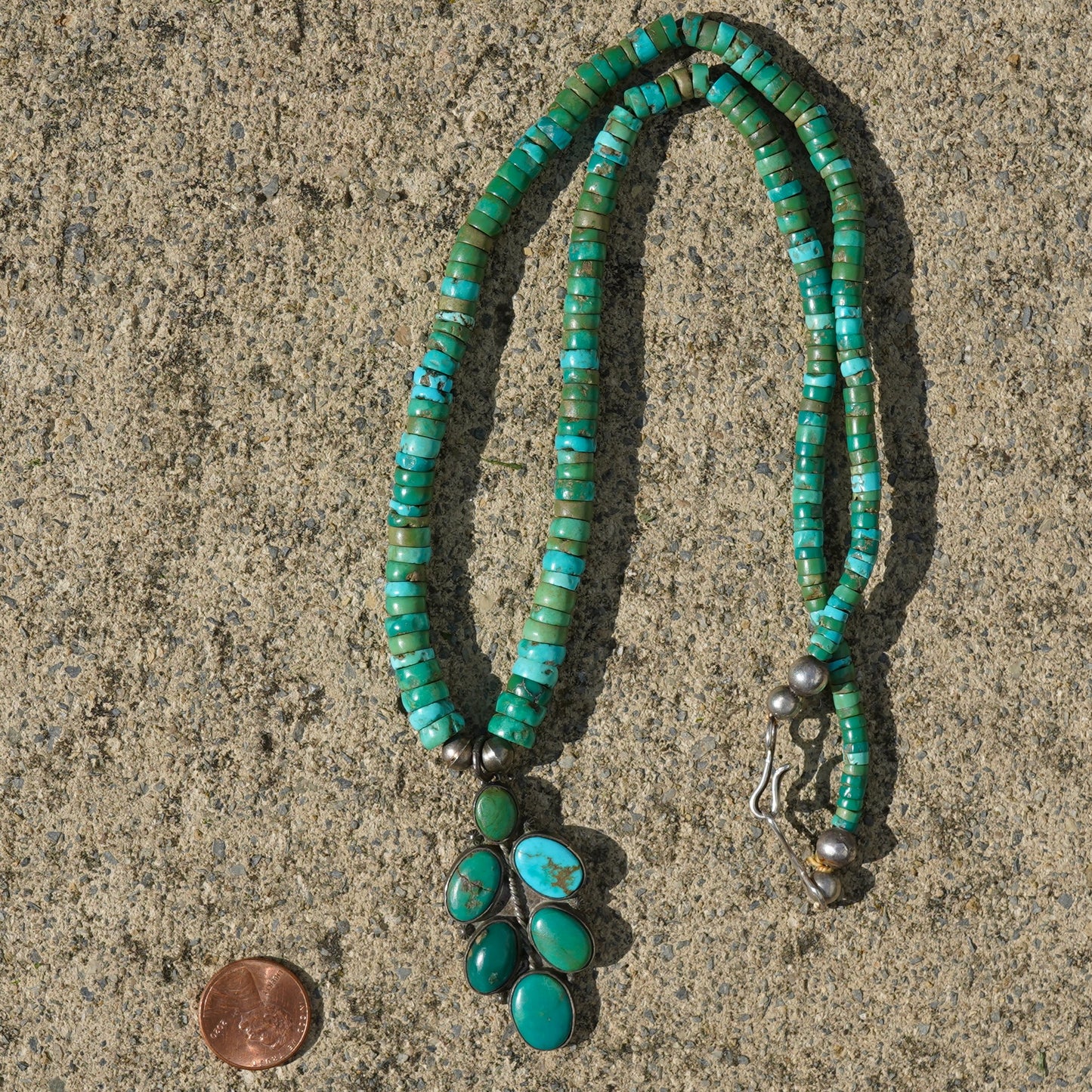 Vintage Turquoise Heishi Pendant Necklace