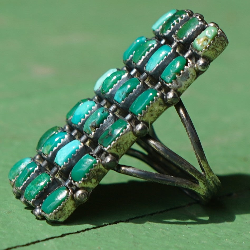 Zuni Multi Row Turquoise Sterling Silver Ring
