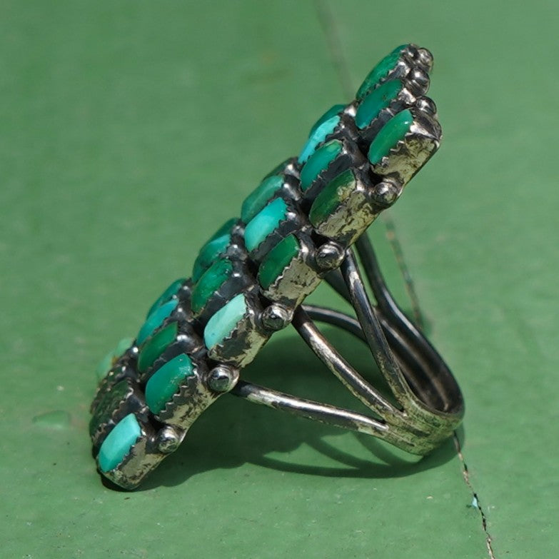 Zuni Multi Row Turquoise Sterling Silver Ring