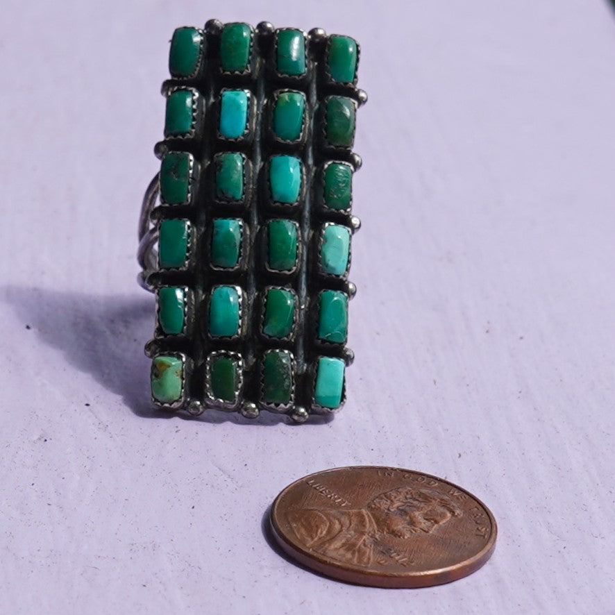 Zuni Multi Row Turquoise Sterling Silver Ring