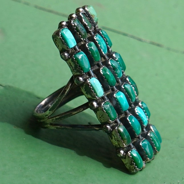 Zuni Multi Row Turquoise Sterling Silver Ring