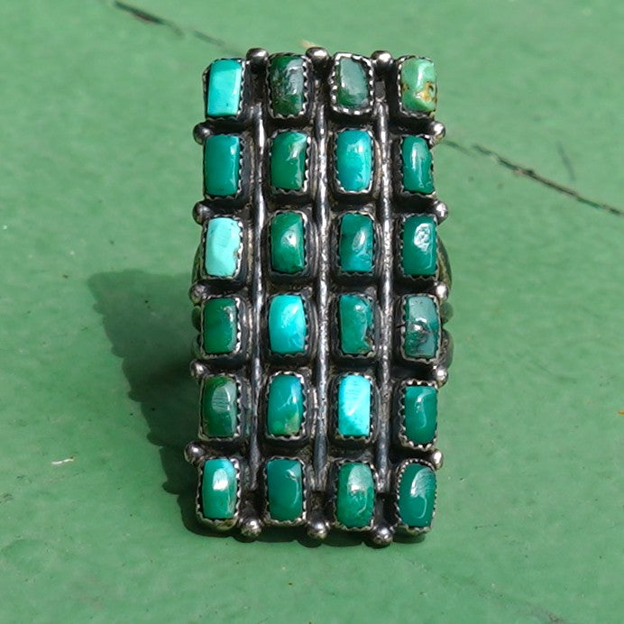 Zuni Multi Row Turquoise Sterling Silver Ring