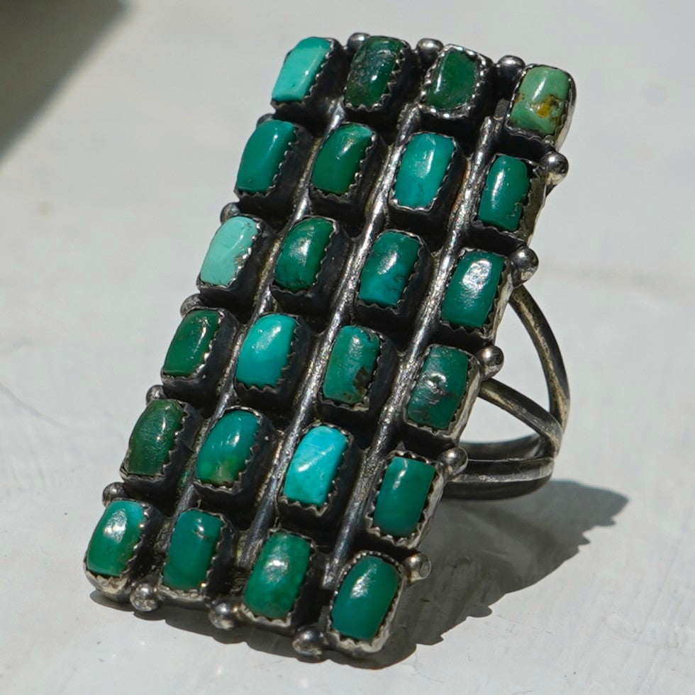 Zuni Multi Row Turquoise Sterling Silver Ring