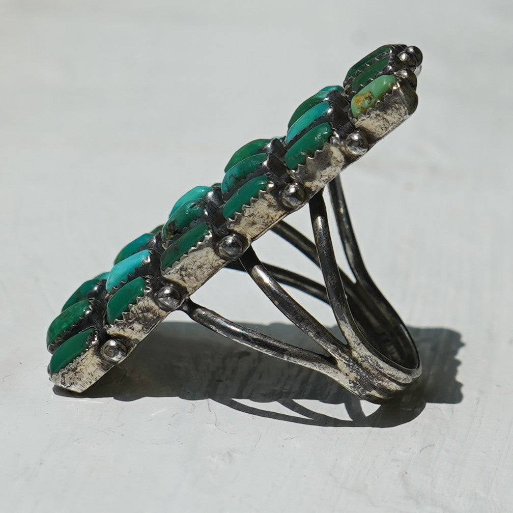 Zuni Multi Row Turquoise Sterling Silver Ring
