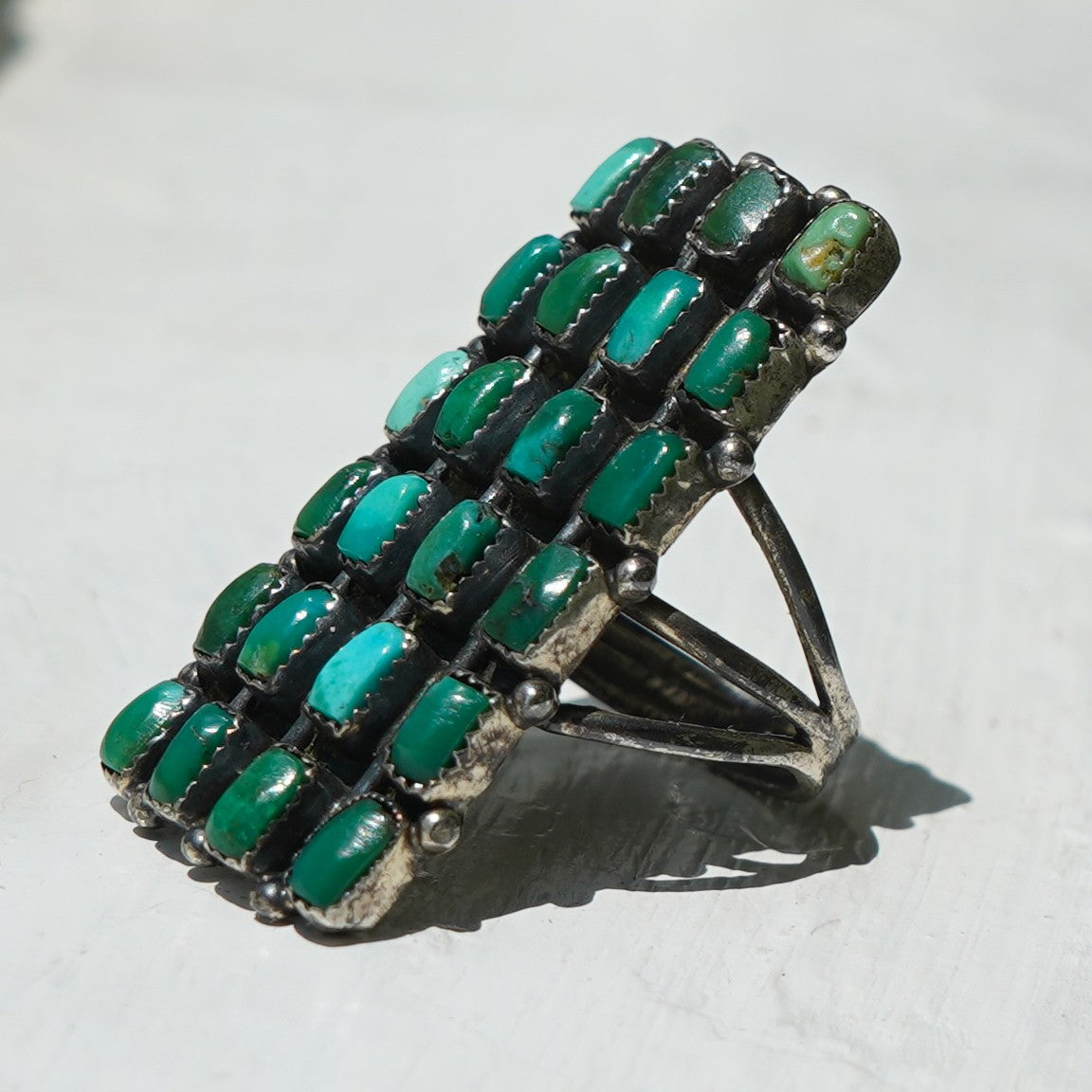 Zuni Multi Row Turquoise Sterling Silver Ring