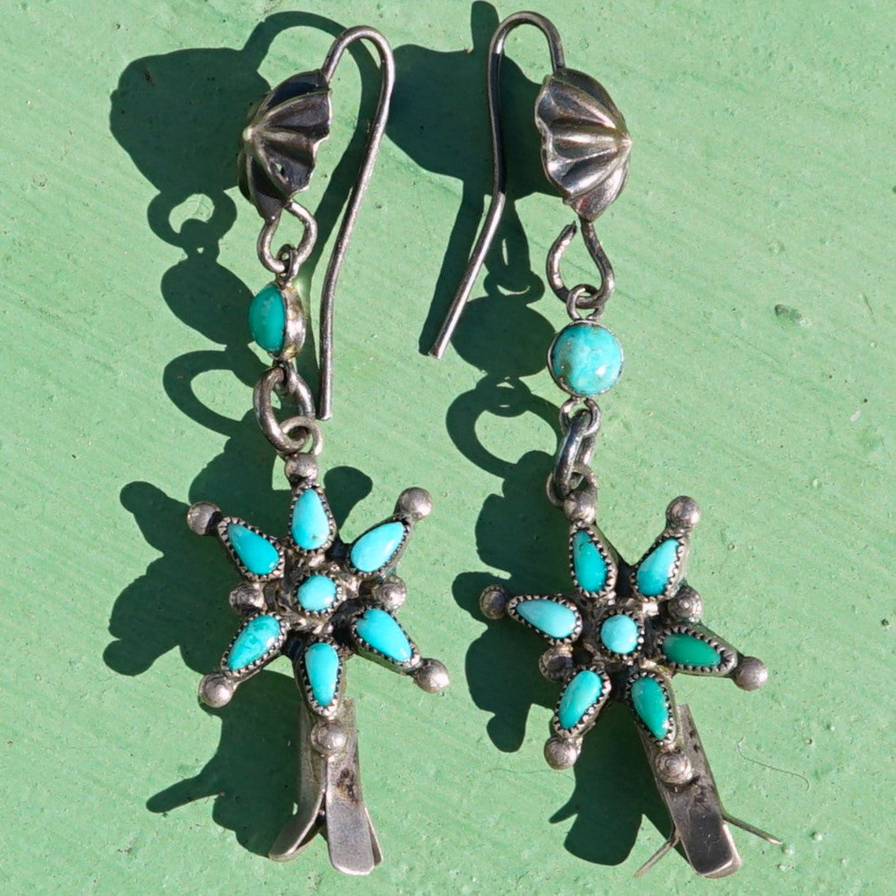 Vintage Turquoise Squash Blossom Earrings