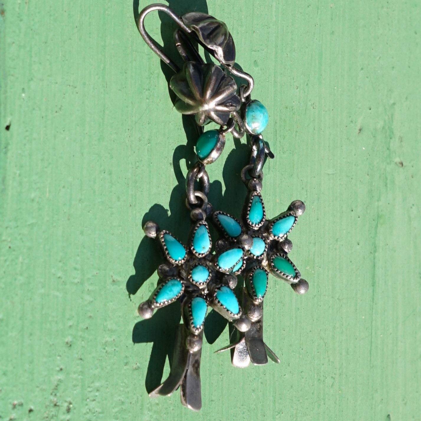 Vintage Turquoise Squash Blossom Earrings