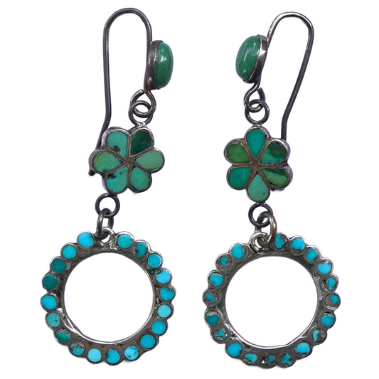 Vintage Turquoise Zuni Inlay Channel Set Turquoise Earrings
