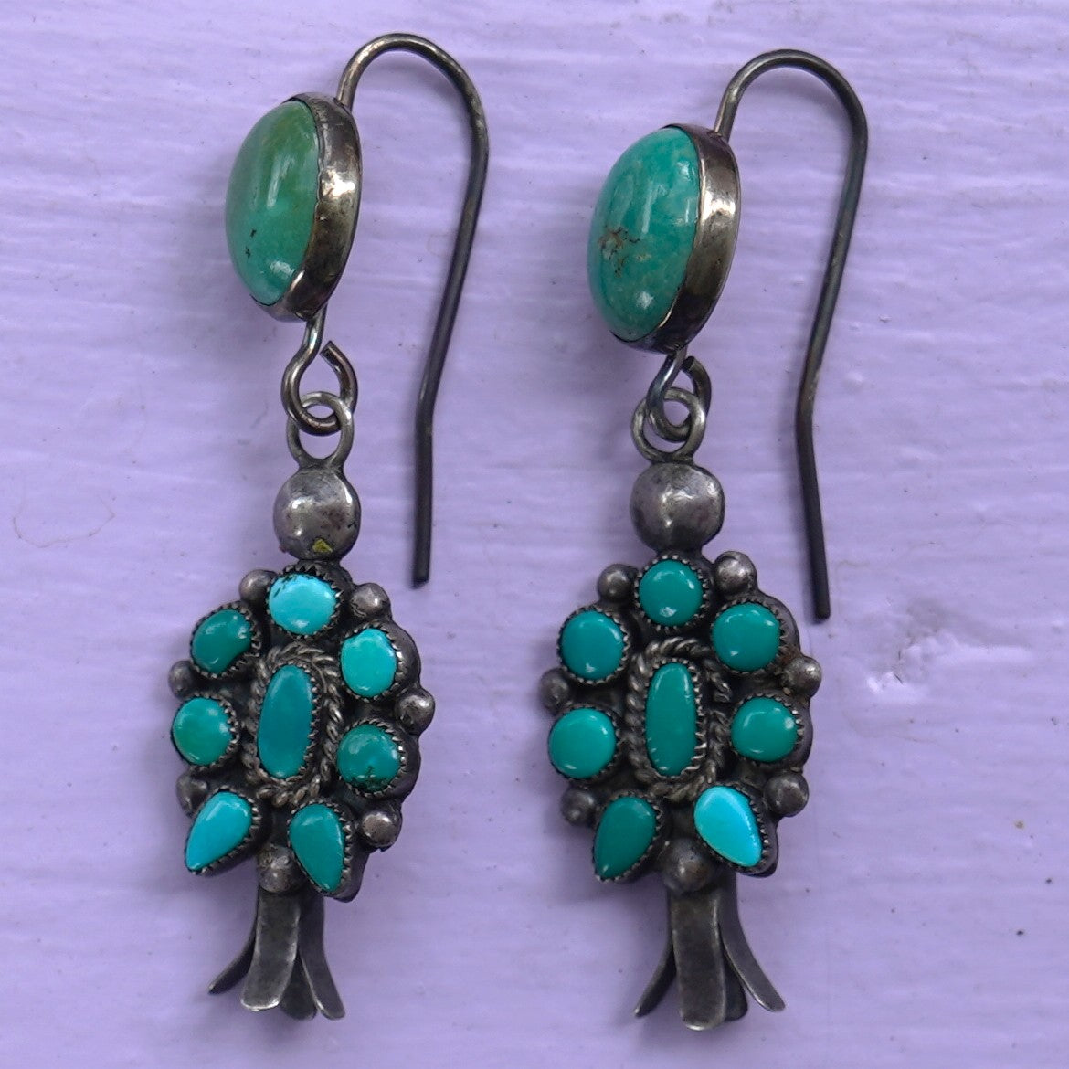 Vintage Turquoise Squash Blossom Earrings