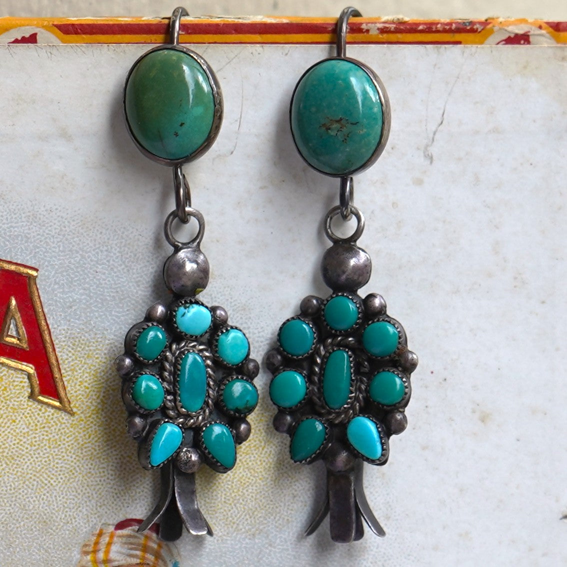 Vintage Turquoise Squash Blossom Earrings