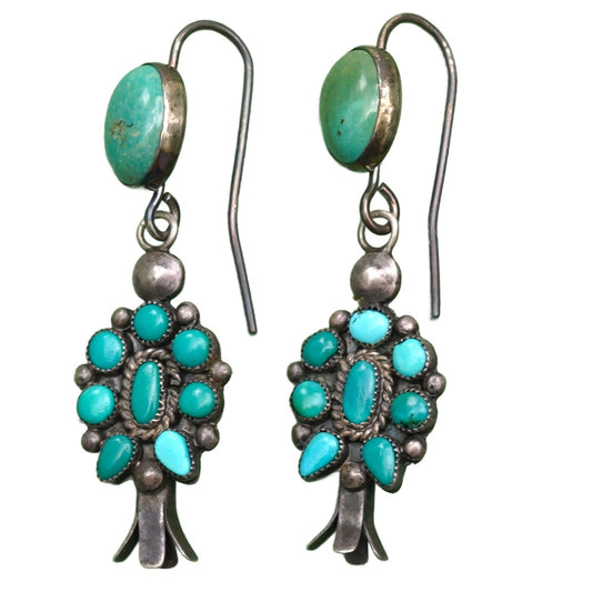 Vintage Turquoise Squash Blossom Earrings