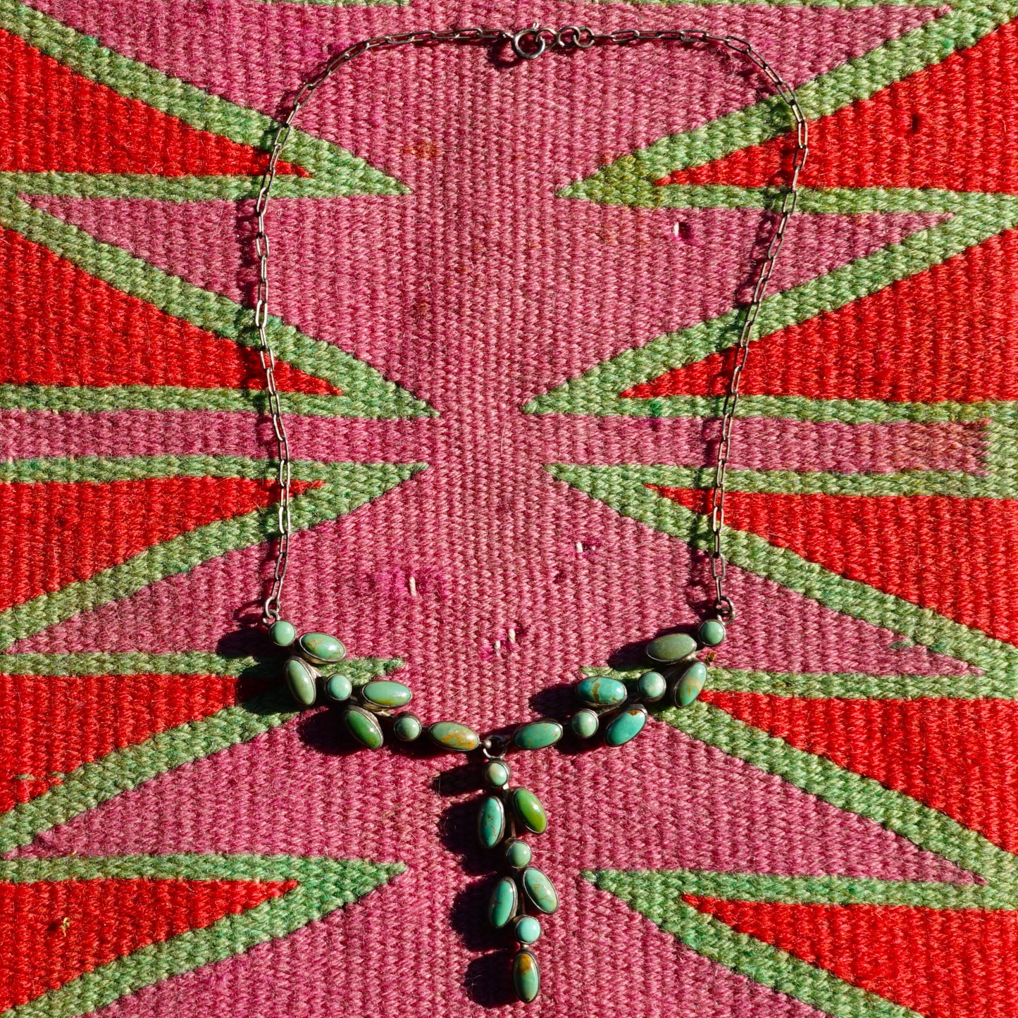 Navajo Broken Arrow Turquoise Signed Necklace