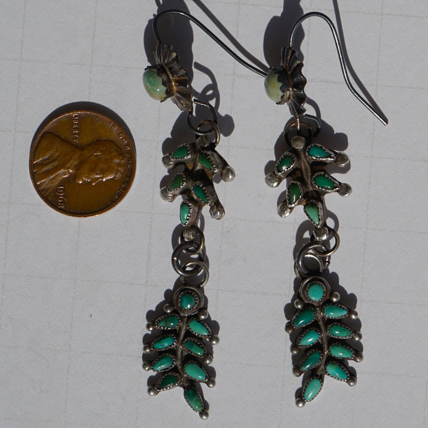 Vintage Green Turquoise Zuni Earrings