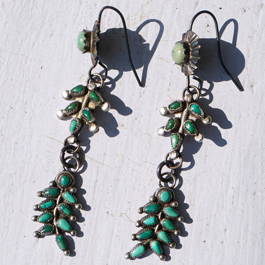 Vintage Green Turquoise Zuni Earrings