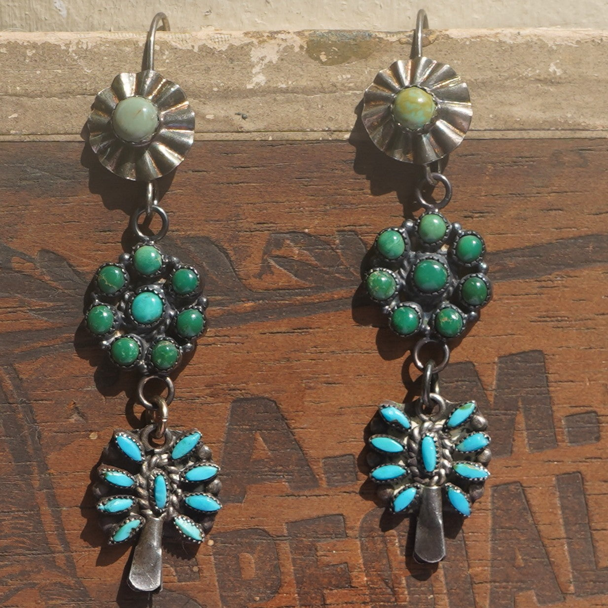 Vintage Squash Blossom Turquoise Earrings