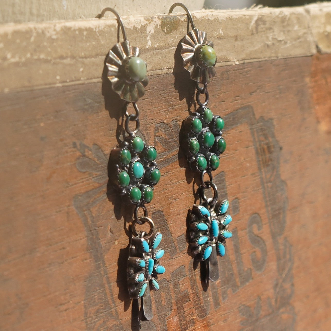Vintage Squash Blossom Turquoise Earrings