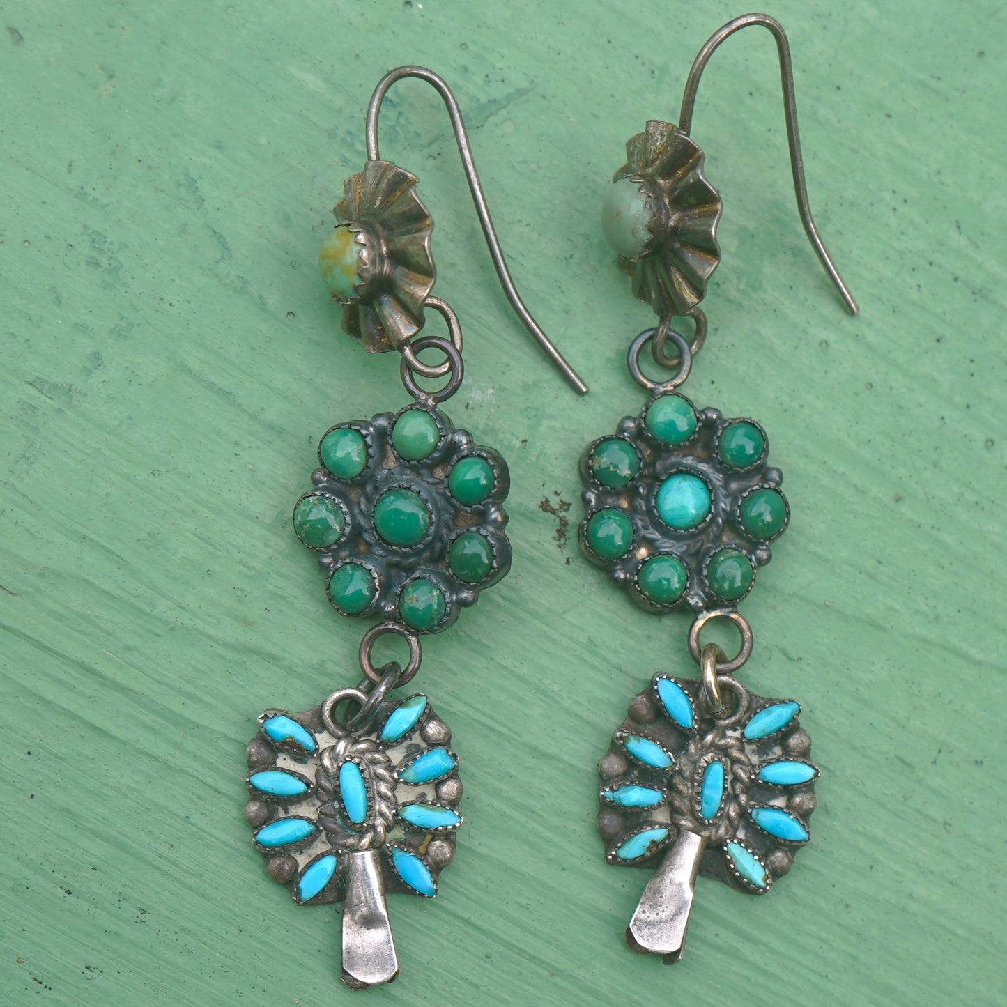 Vintage Squash Blossom Turquoise Earrings