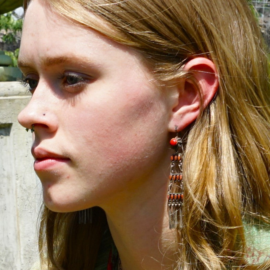 Zuni Coral Ladder Earrings