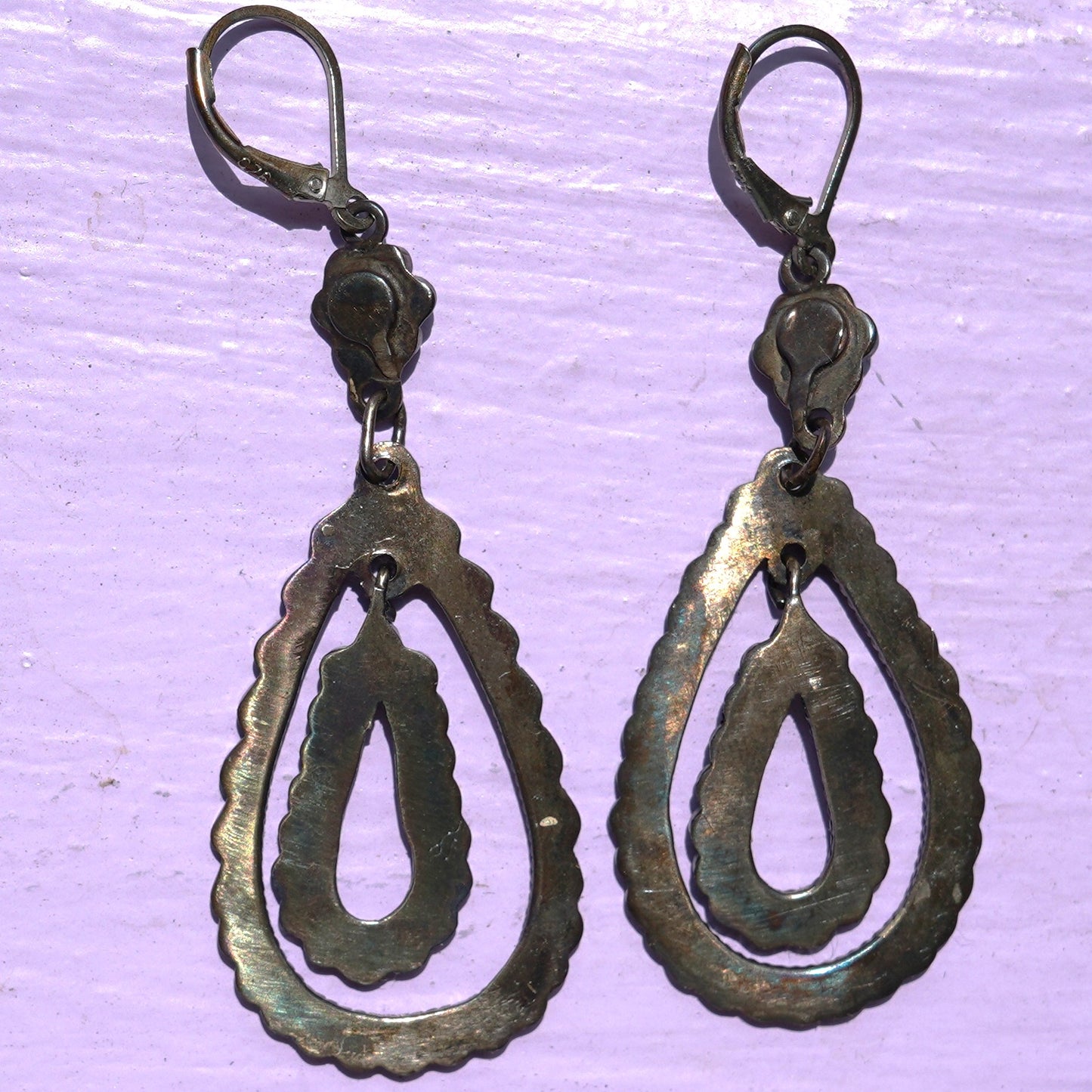 Vintage Turquoise Inlay Zuni Dangle Earrings