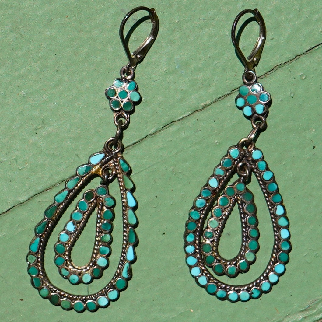 Vintage Turquoise Inlay Zuni Dangle Earrings – Gallery Zono