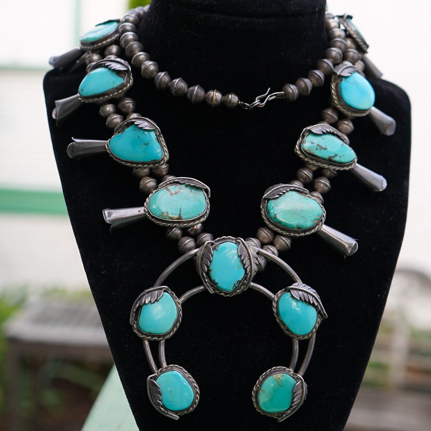 Vintage Turquoise Squash Blossom Necklace