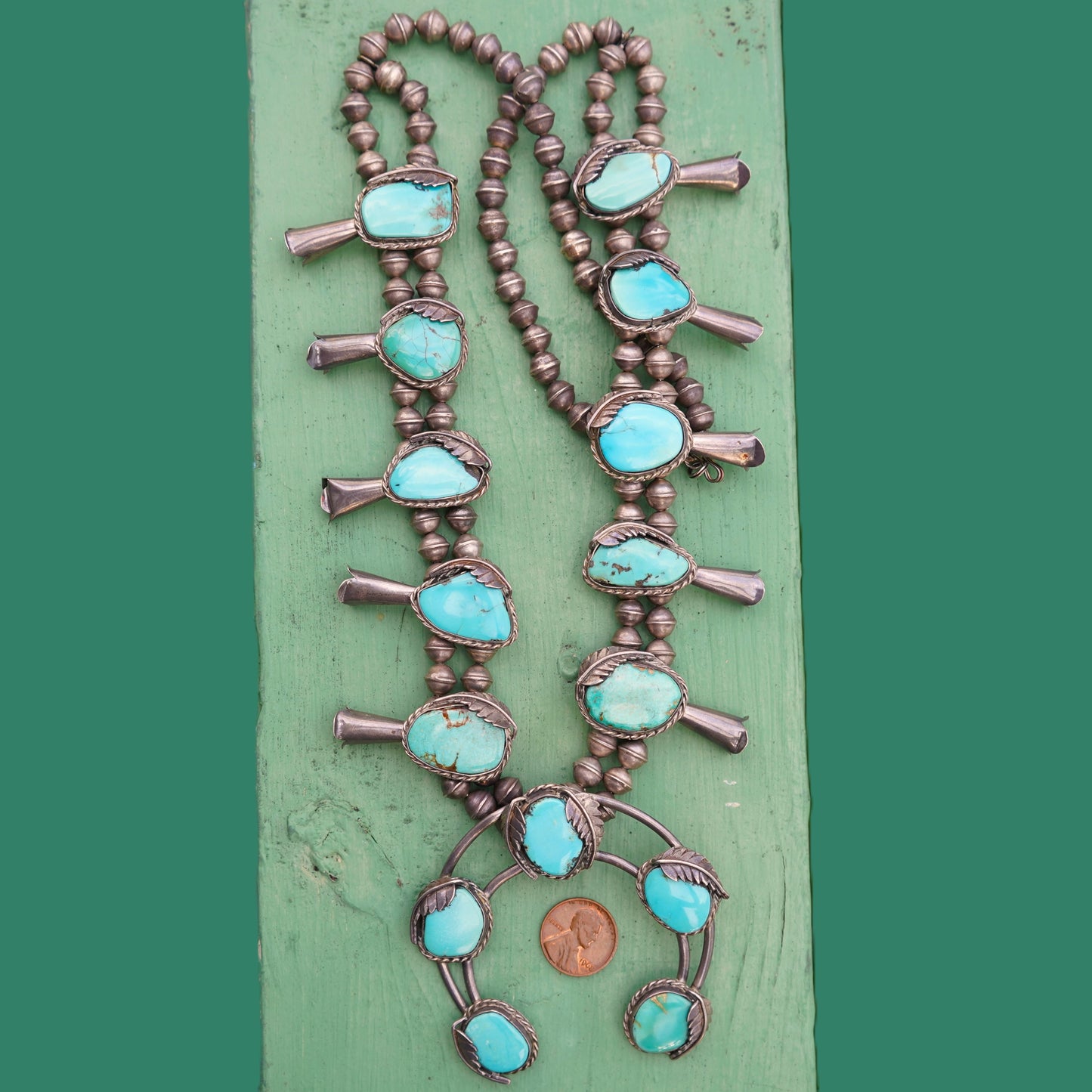 Vintage Turquoise Squash Blossom Necklace